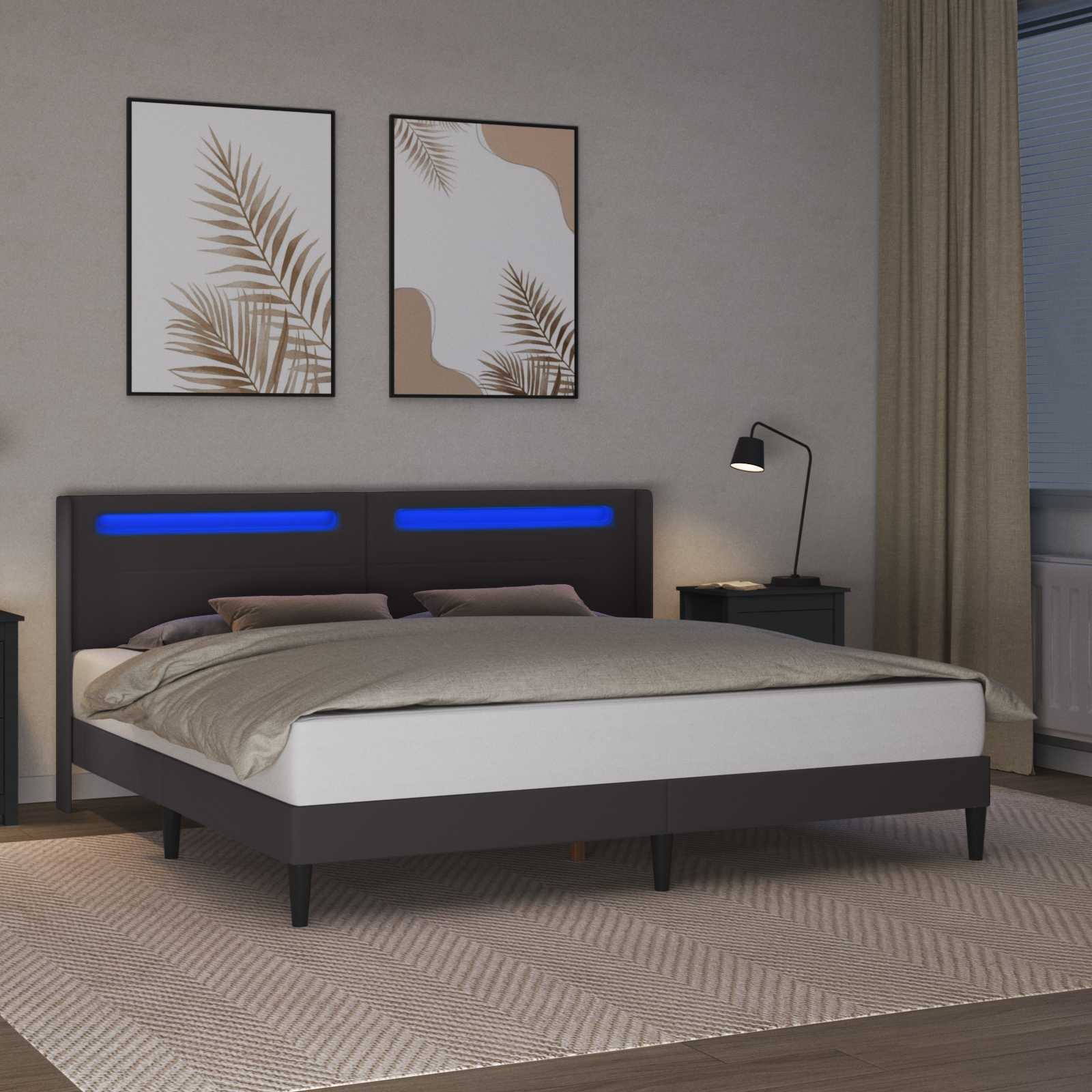 Cadre de lit avec bandes LED Gris 200 x200 cm Simili cuir - XIOS