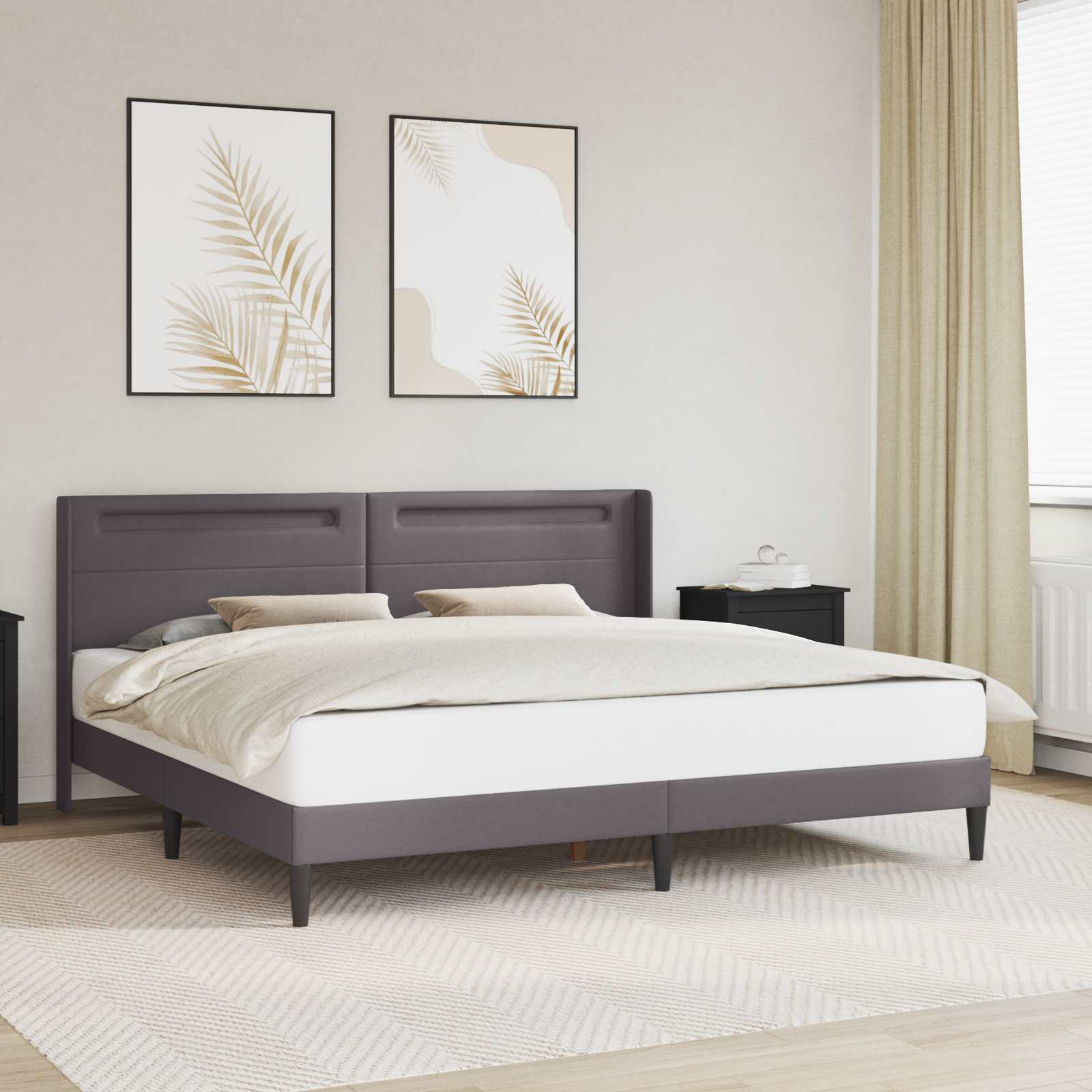 Cadre de lit avec bandes LED Gris 200 x200 cm Simili cuir - XIOS