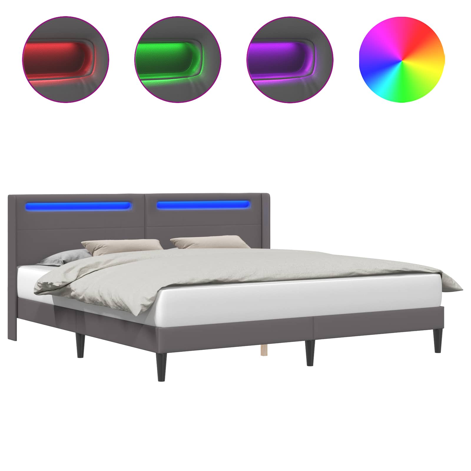 Cadre de lit avec bandes LED Gris 200 x200 cm Simili cuir - XIOS