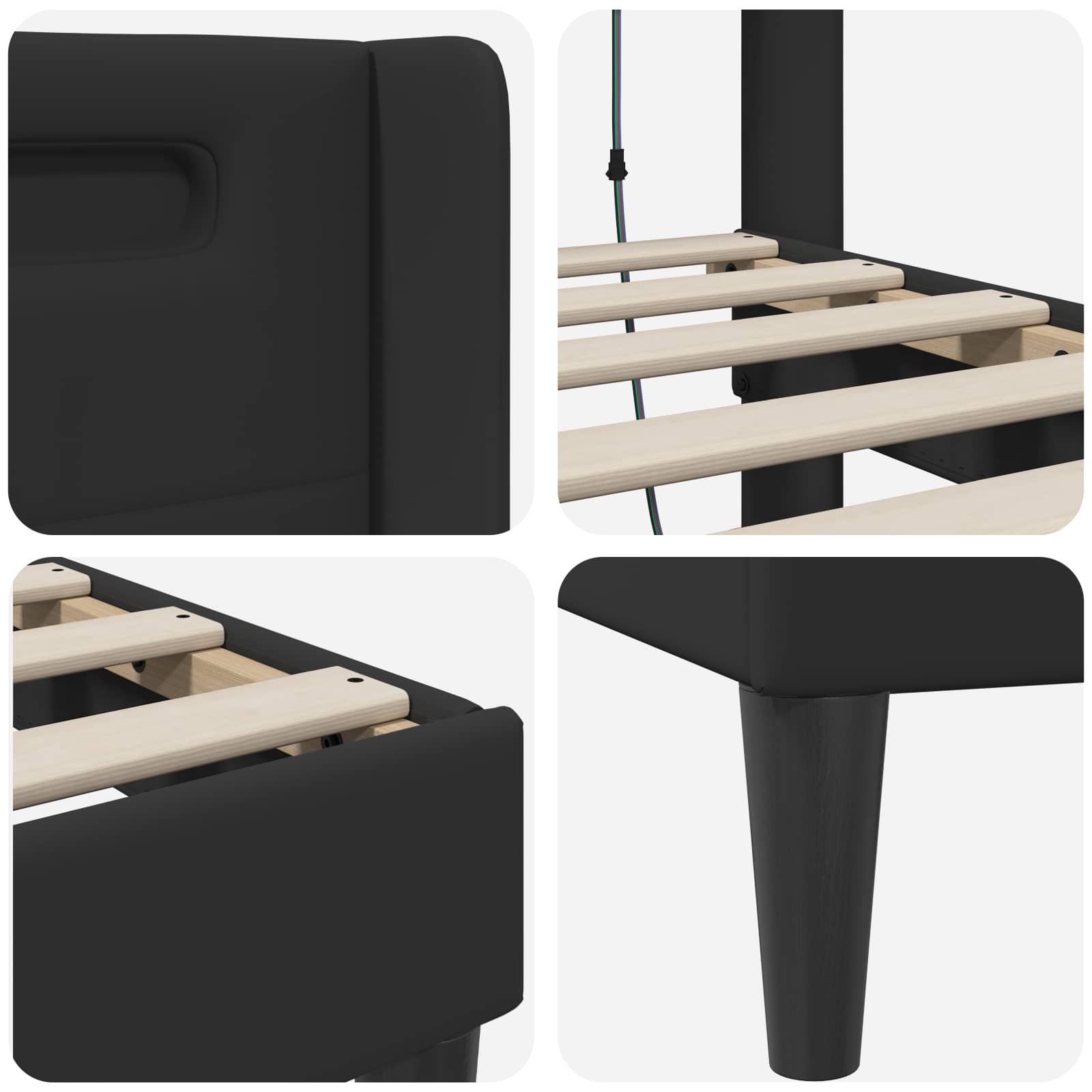 Cadre de lit avec bandes LED Noir 200 x200 cm Simili cuir - XIOS