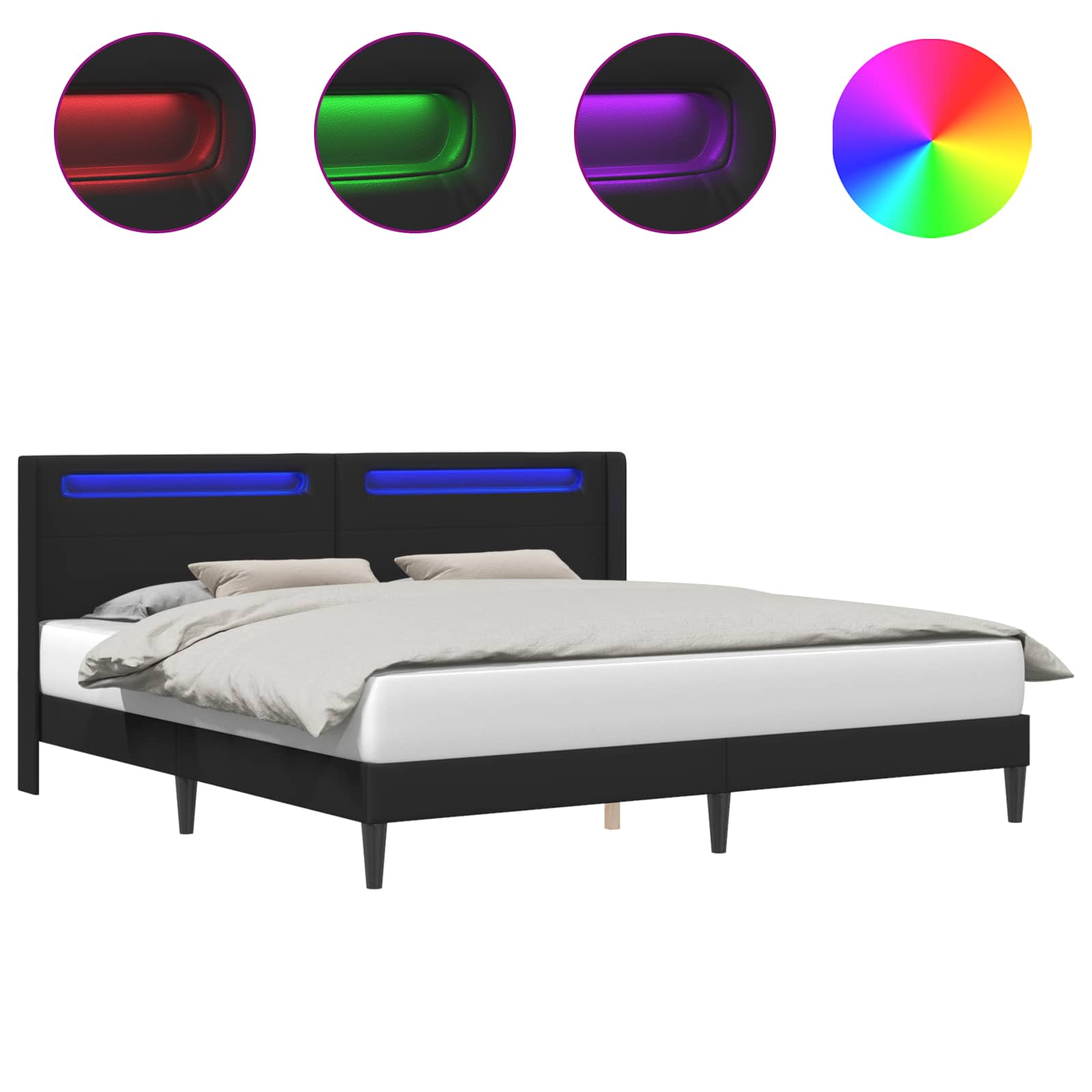 Cadre de lit avec bandes LED Noir 200 x200 cm Simili cuir - XIOS