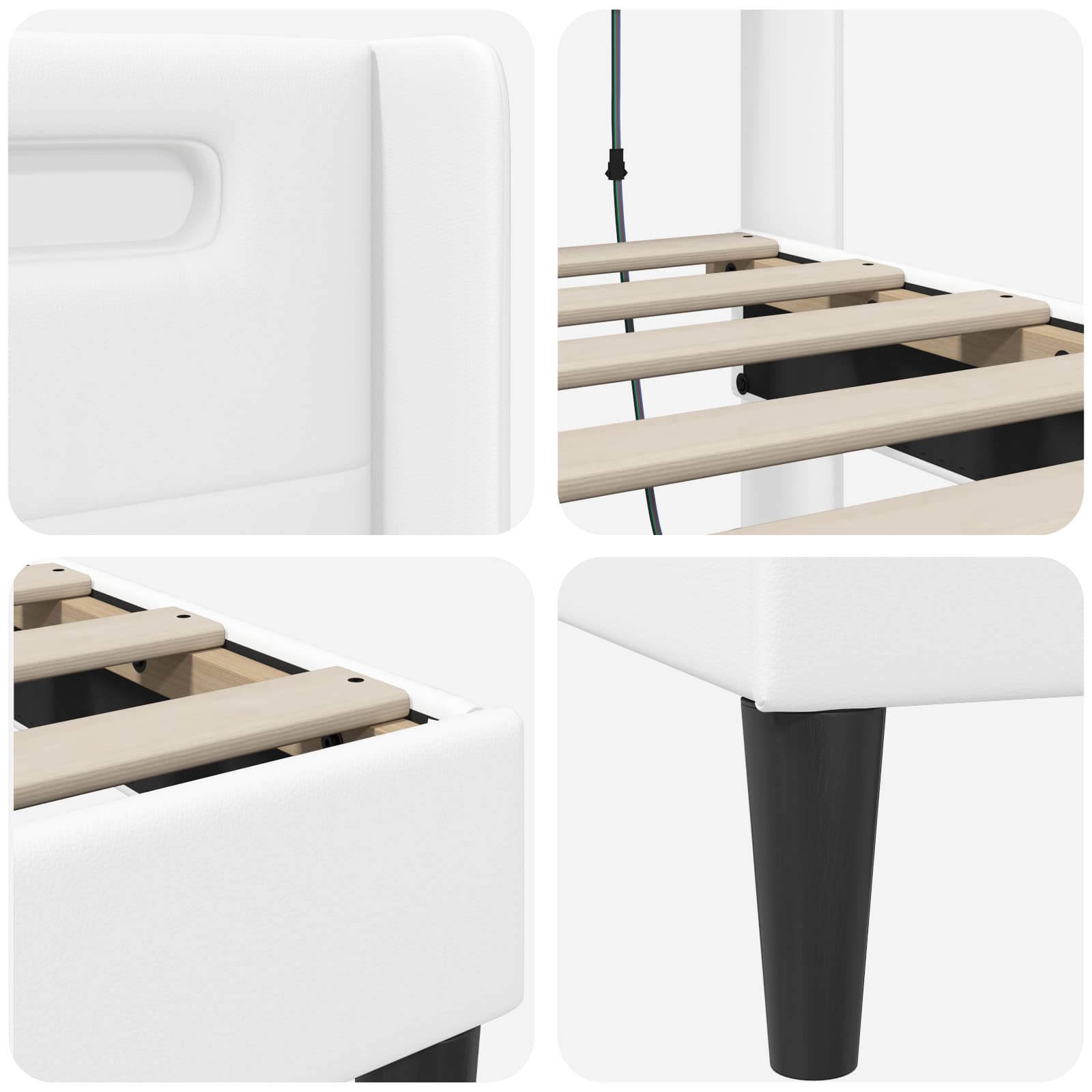Cadre de lit avec bandes LED Blanc 200 x200 cm Simili cuir - XIOS