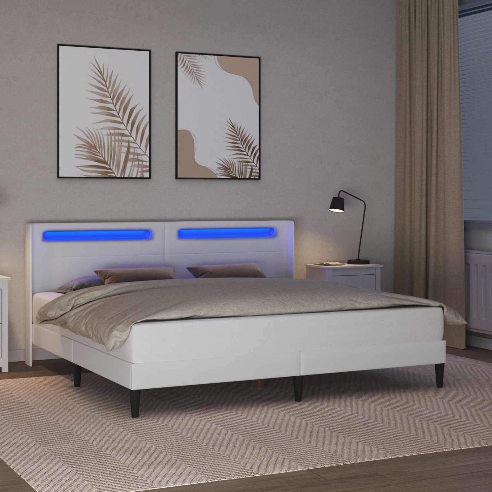 Cadre de lit avec bandes LED Blanc 200 x200 cm Simili cuir - XIOS