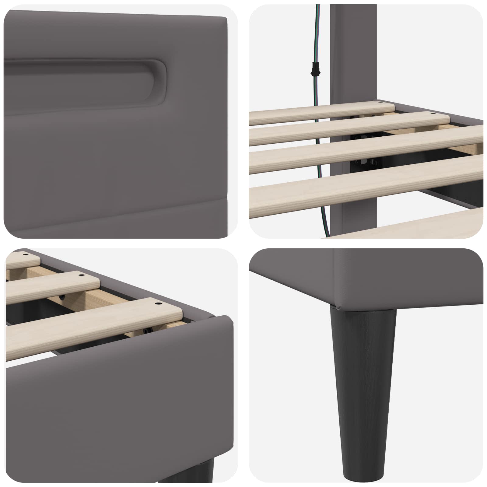 Cadre de lit avec bandes LED Gris 140 x 190 cm Simili cuir