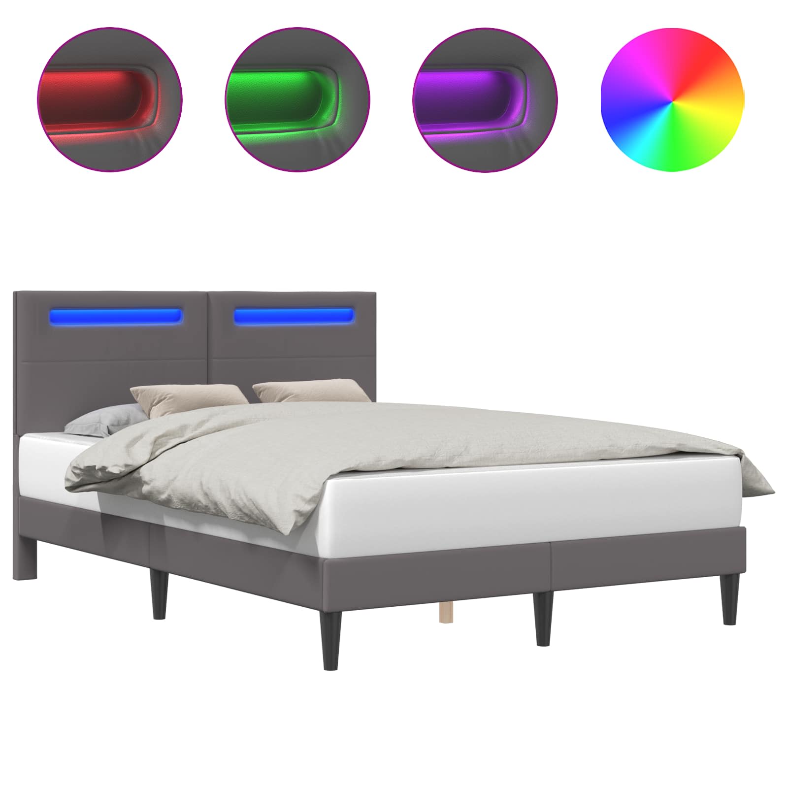 Cadre de lit avec bandes LED Gris 160 x 200 cm Simili cuir