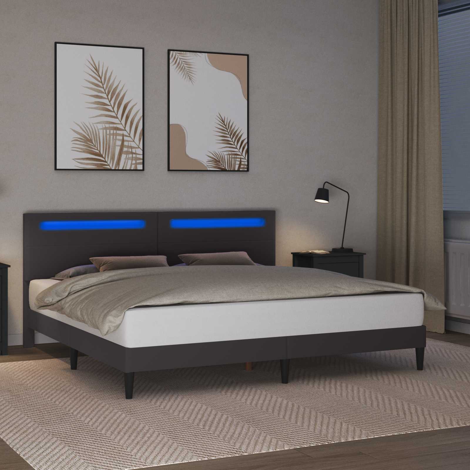 Cadre de lit avec bandes LED Gris 200 x 200 cm Simili cuir