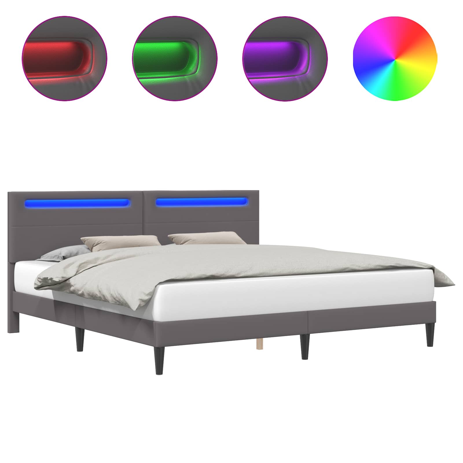 Cadre de lit avec bandes LED Gris 200 x 200 cm Simili cuir