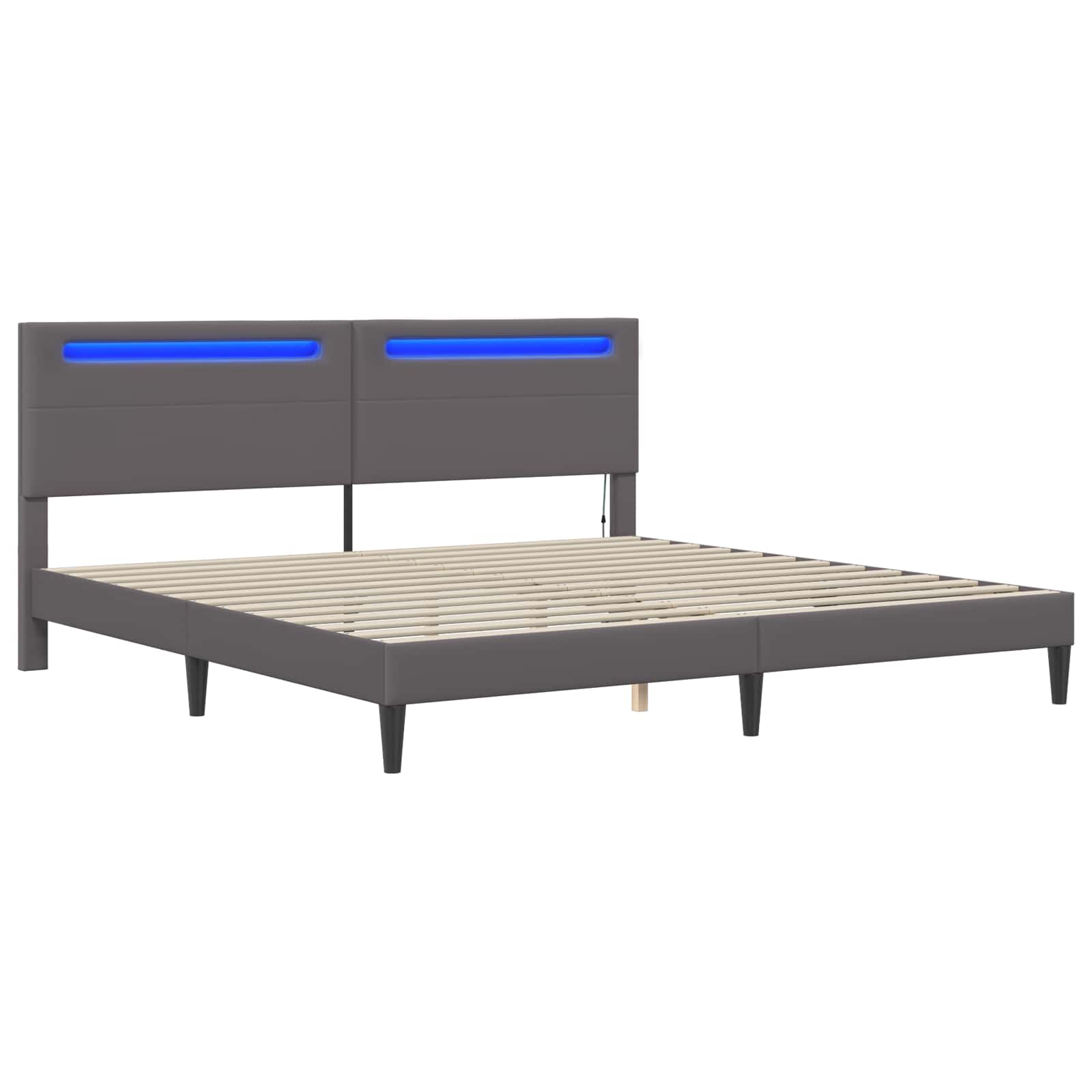 Cadre de lit avec bandes LED Gris 200 x 200 cm Simili cuir