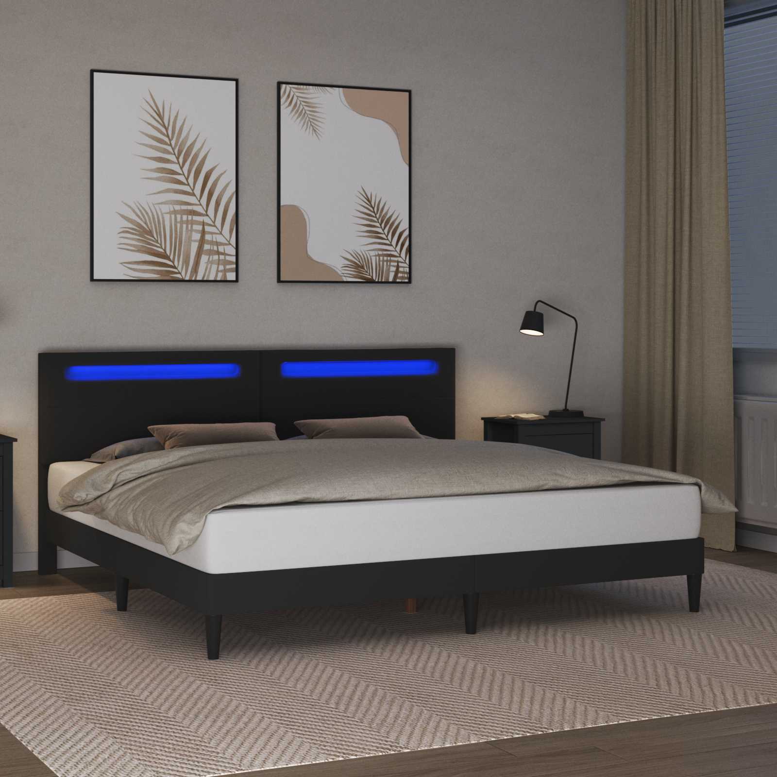 Cadre de lit avec bandes LED Noir 200 x 200 cm Simili cuir