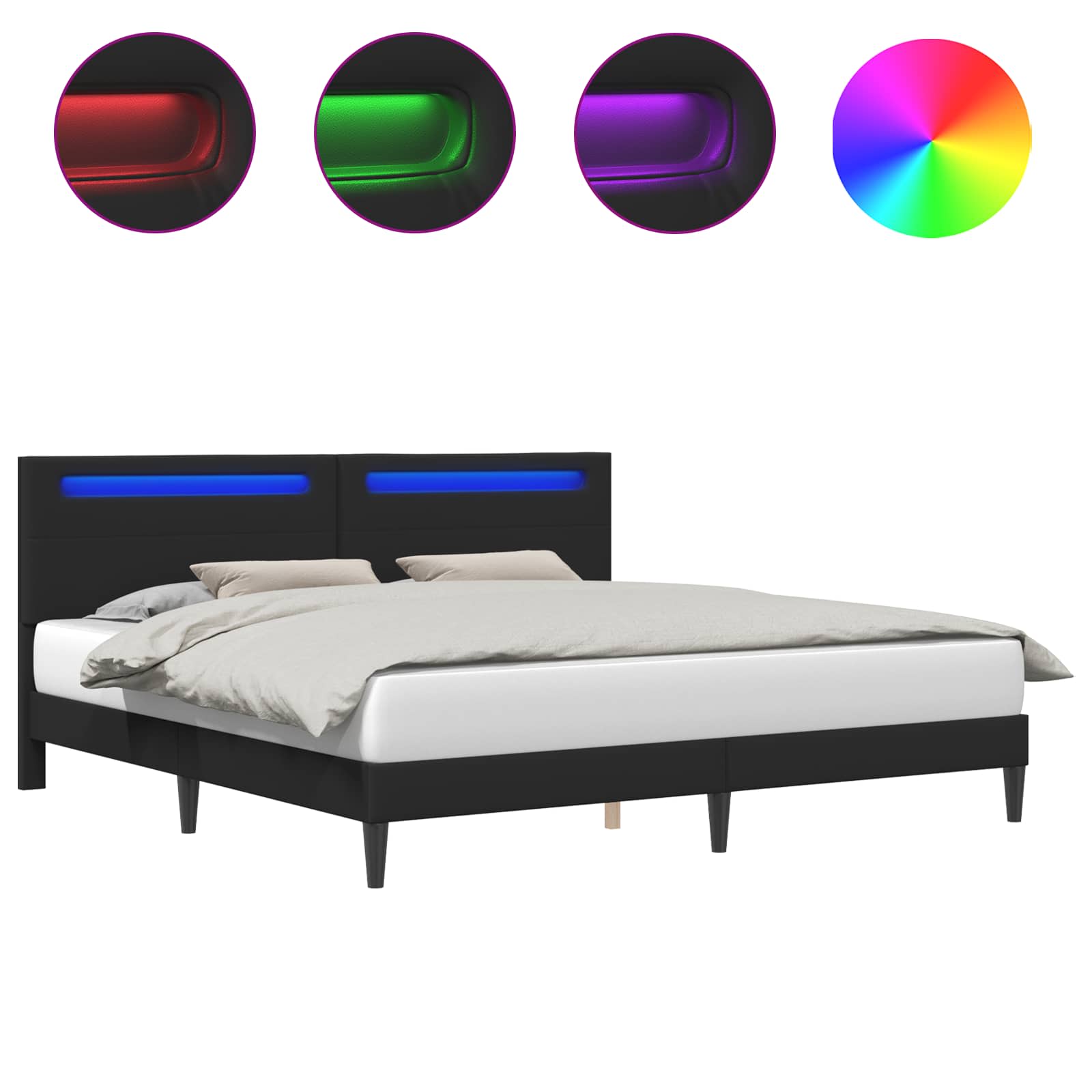 Cadre de lit avec bandes LED Noir 200 x 200 cm Simili cuir