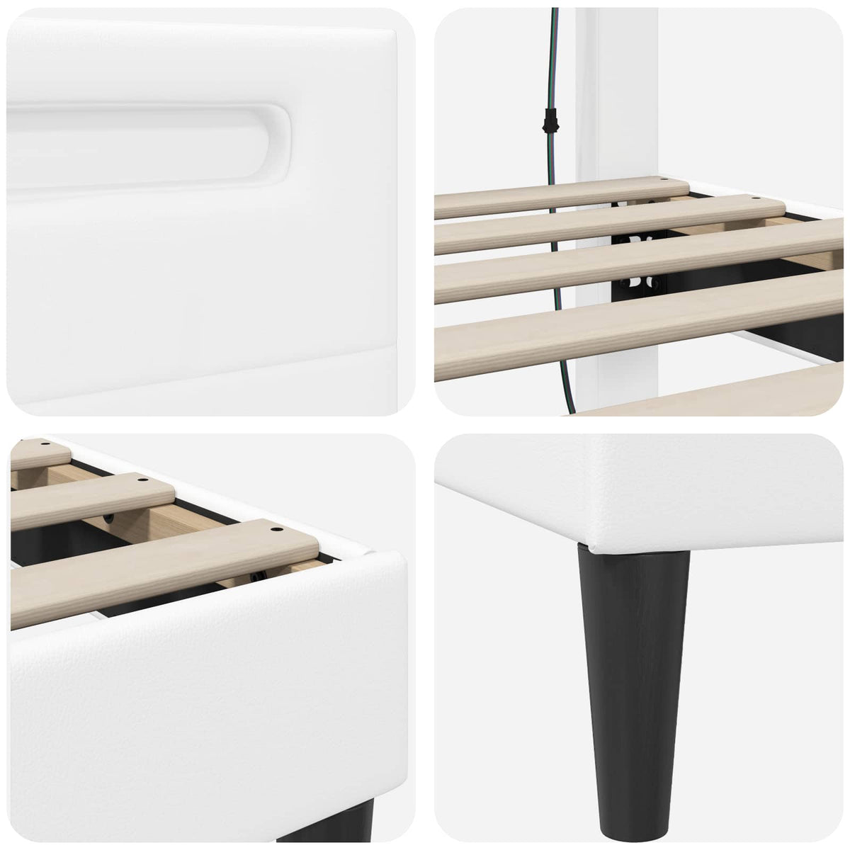 Cadre de lit avec bandes LED Blanc 200 x 200 cm Simili cuir