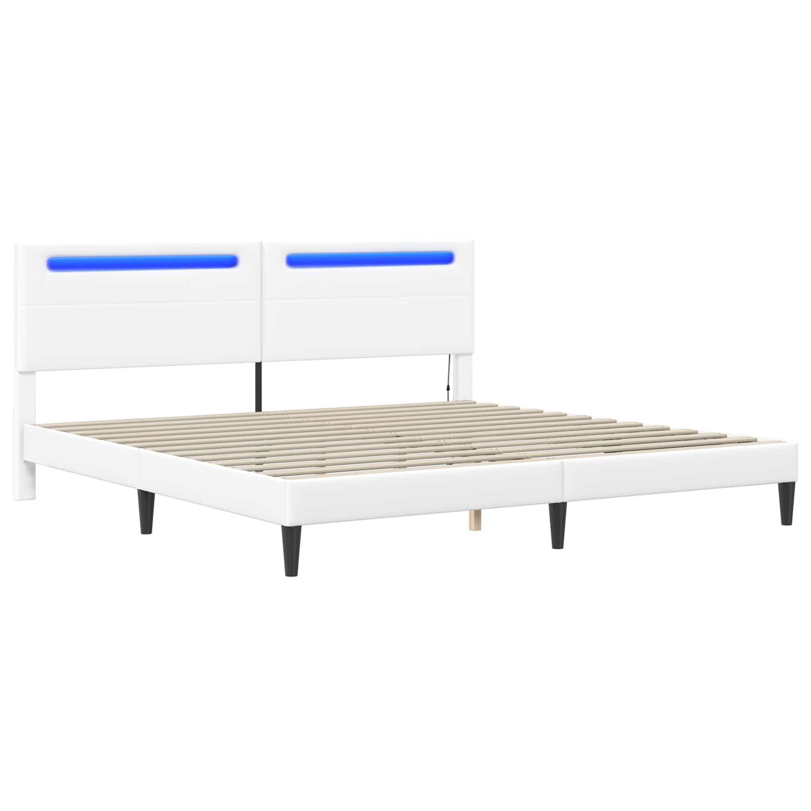 Cadre de lit avec bandes LED Blanc 200 x 200 cm Simili cuir
