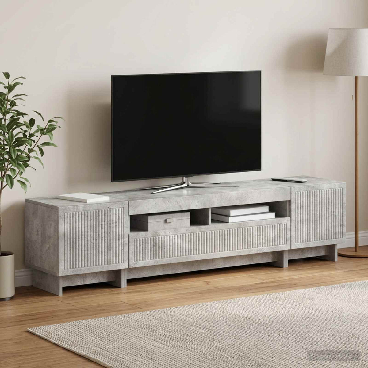 Meuble TV LED 5 pièces Gris béton Bois d'ingénierie