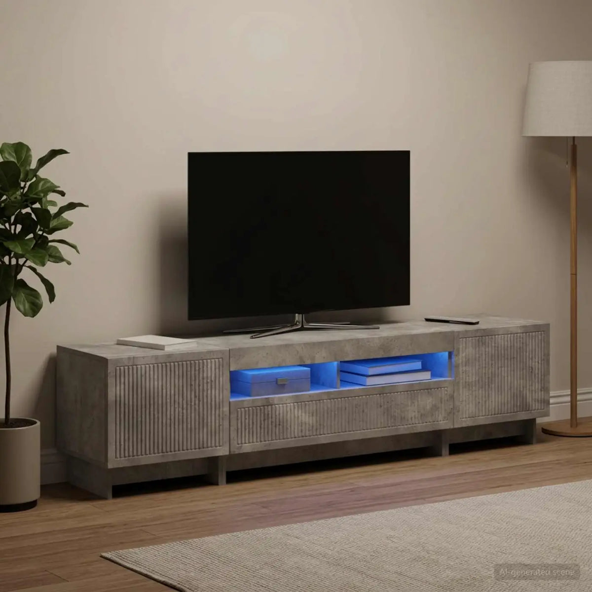 Meuble TV LED 5 pièces Gris béton Bois d’ingénierie - XIOS