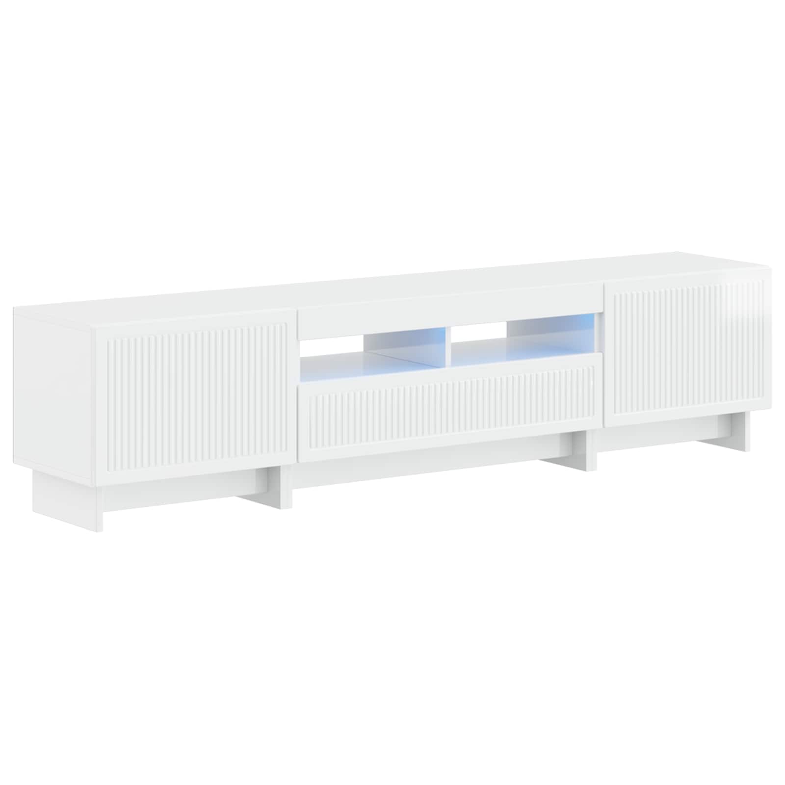 Meuble TV LED 5 pièces Blanc brillant Bois d'ingénierie