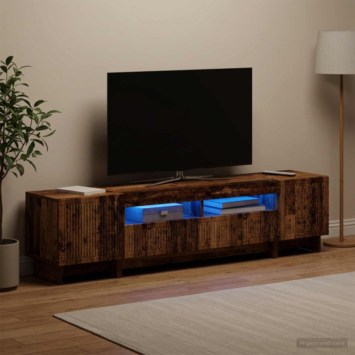 Meuble TV LED 5 pièces Bois ancien Bois d'ingénierie