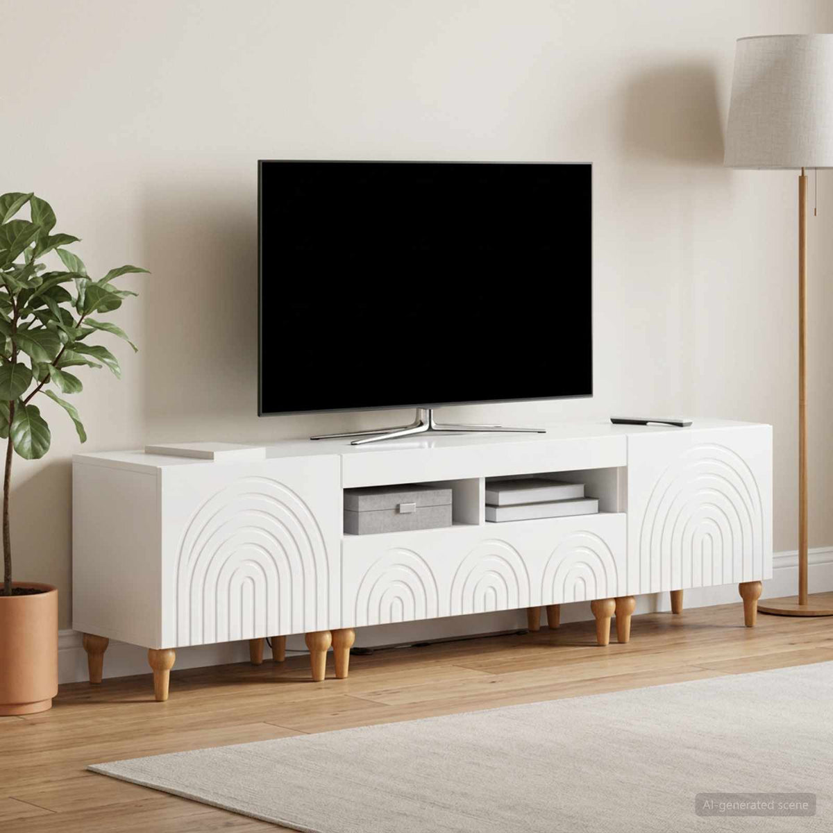 Ensemble de 3 Meubles TV LED Blanc brillant Bois d'ingénierie