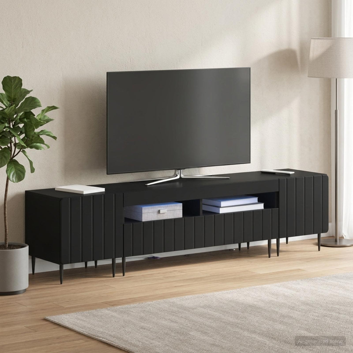 Ensemble de 3 Meubles TV LED ZWOLLE Noir Bois d'ingénierie