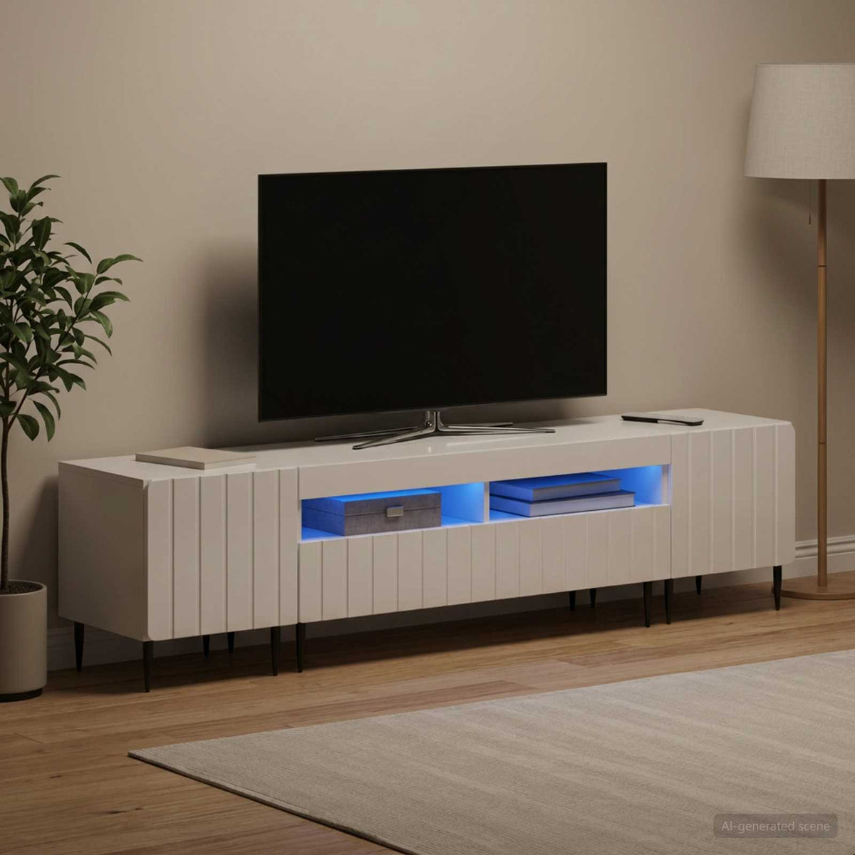 Ensemble de 3 Meubles TV LED ZWOLLE Blanc brillant