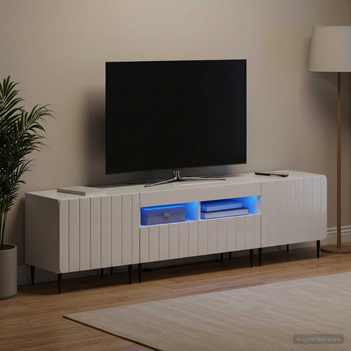 Ensemble de 3 Meubles TV LED ZWOLLE Blanc brillant