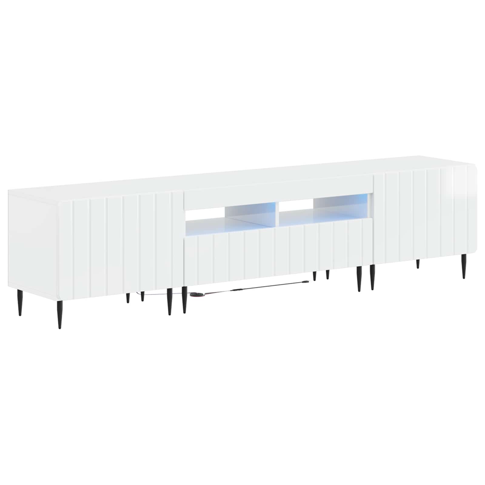 Meuble TV LED 5 pièces Blanc brillant Bois d'ingénierie