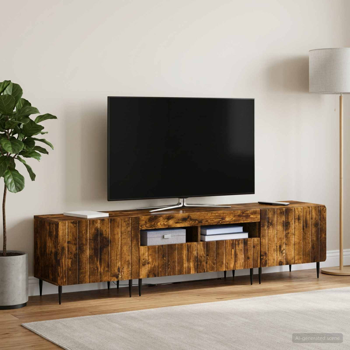 Ensemble de 3 Meubles TV LED ZWOLLE Chêne fumé