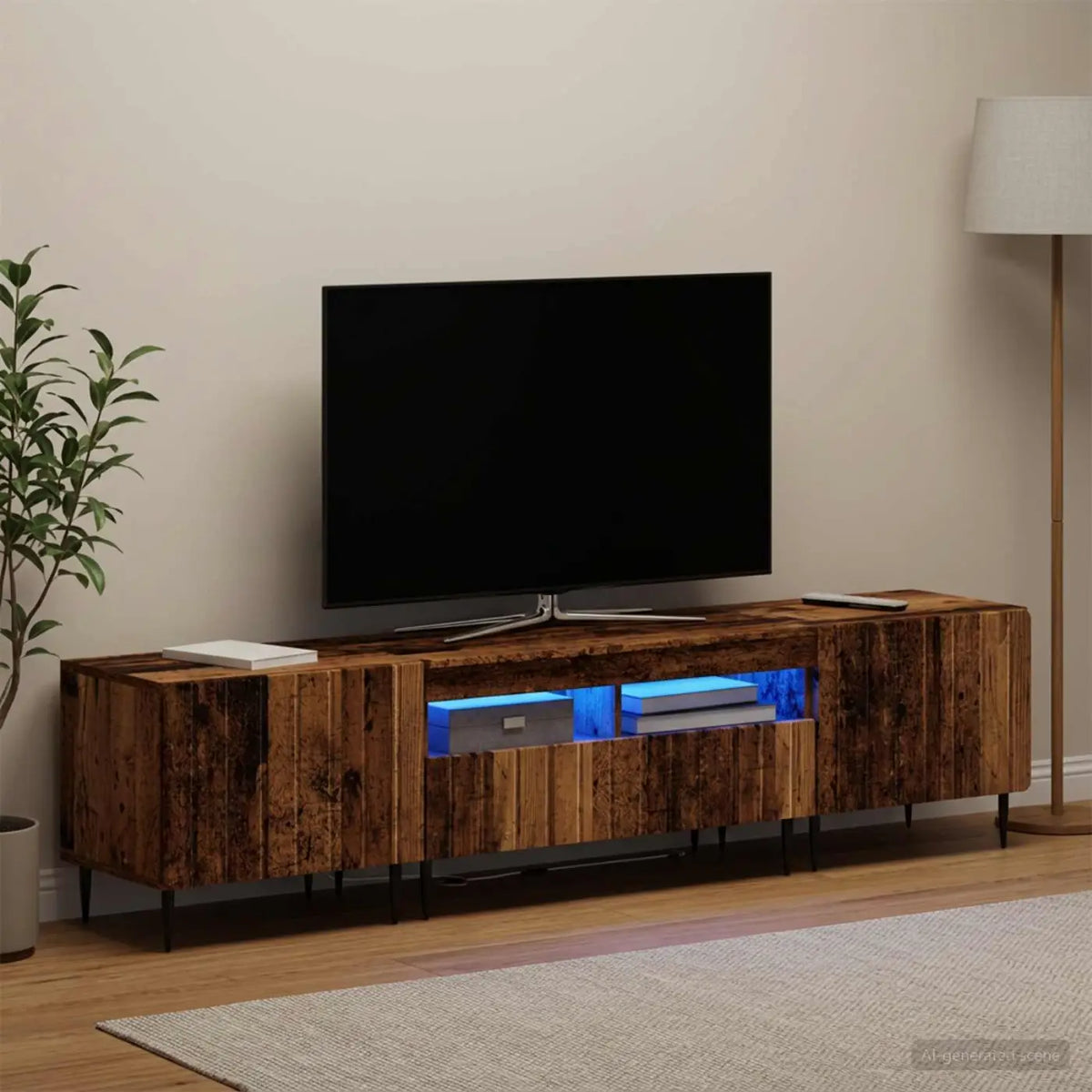 Ensemble de 3 Meubles TV LED ZWOLLE Bois ancien - XIOS