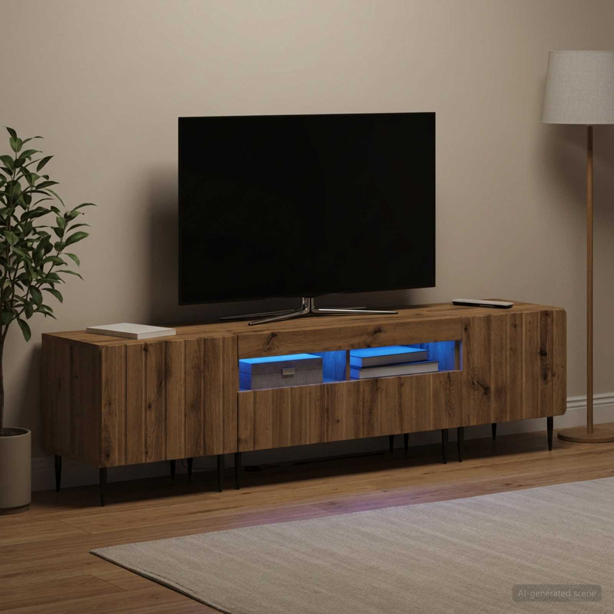 Ensemble de 3 Meubles TV LED ZWOLLE Chêne artisanal