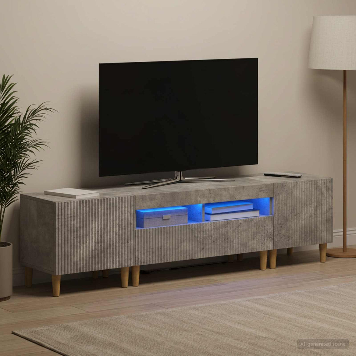 Ensemble de 3 Meubles TV LED ARNHEM 3 pc Gris béton