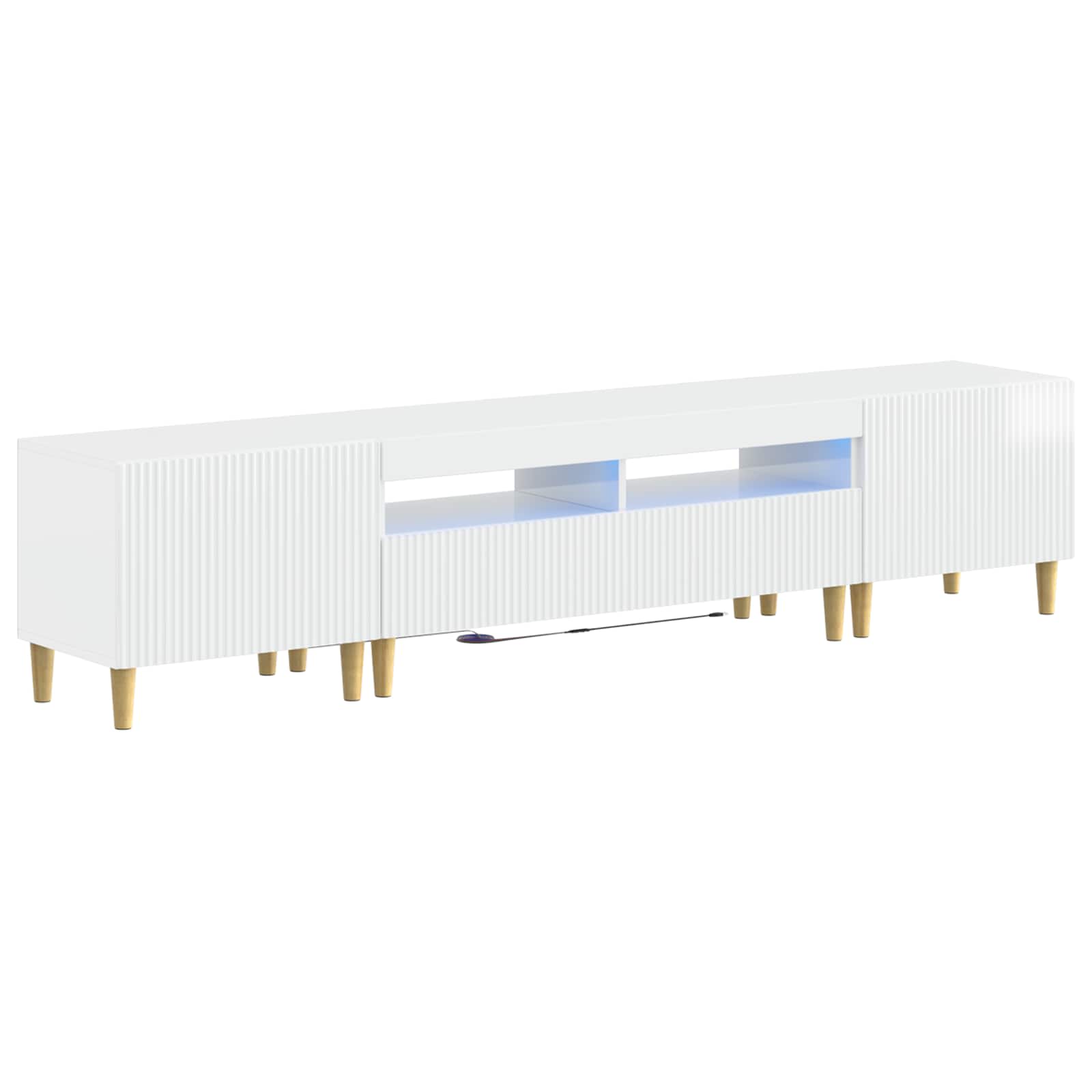 Meuble TV LED 5 pièces Blanc brillant Bois d'ingénierie