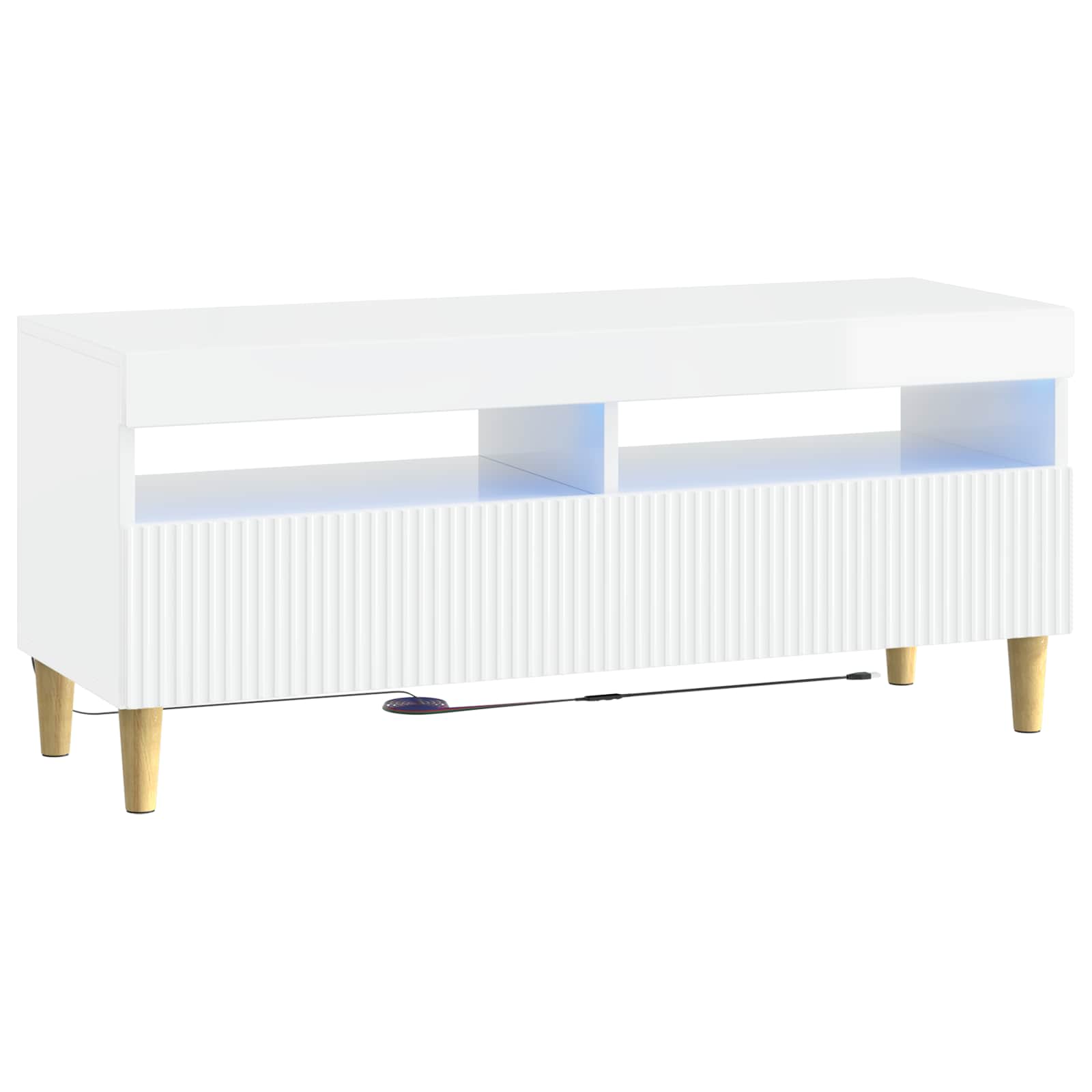 Meuble TV LED 5 pièces Blanc brillant Bois d'ingénierie