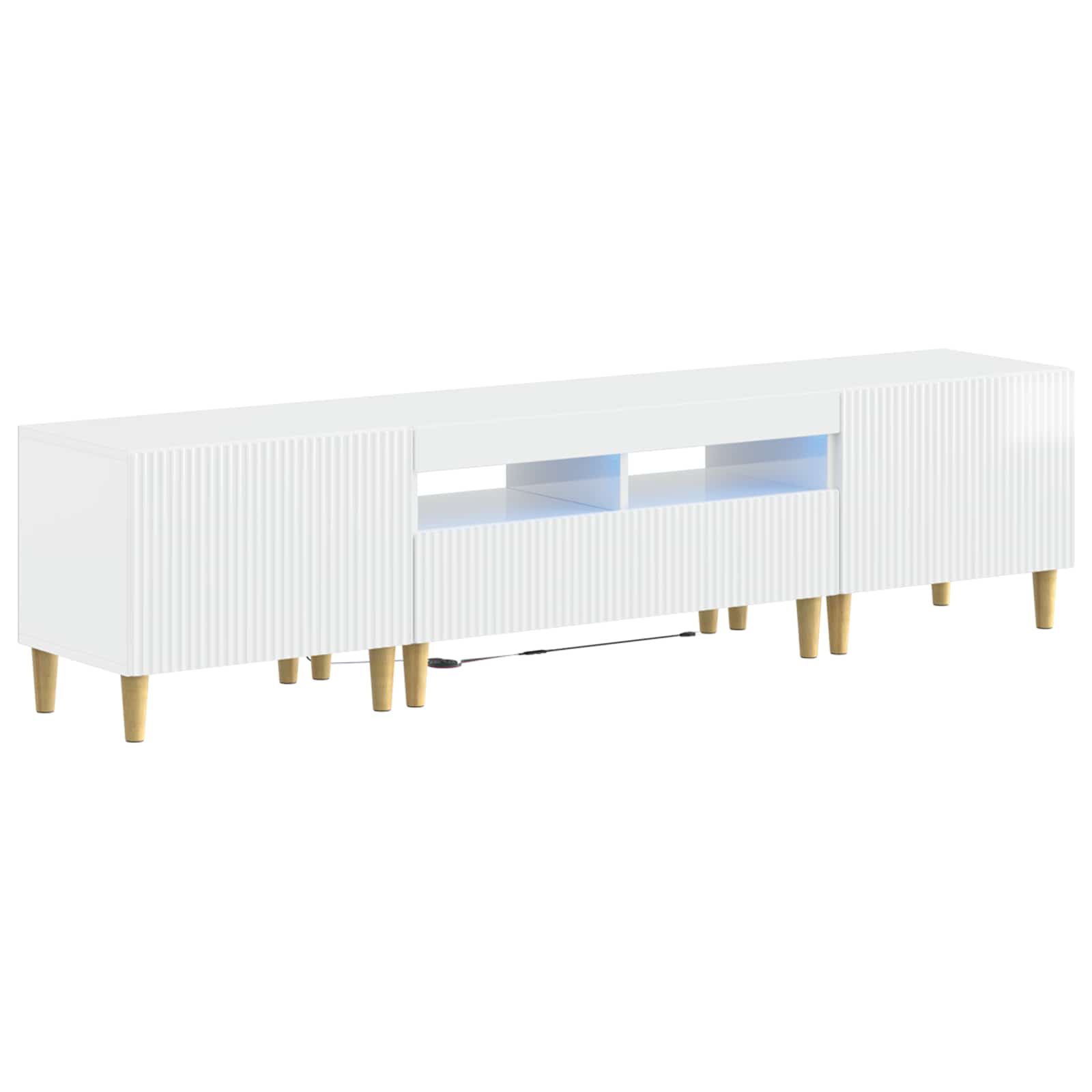 Meuble TV LED 5 pièces Blanc brillant Bois d'ingénierie
