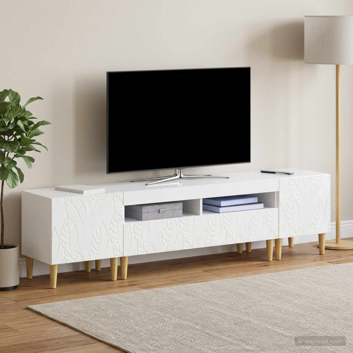 Ensemble de 3 Meubles TV LED DELFT Blanc brillant
