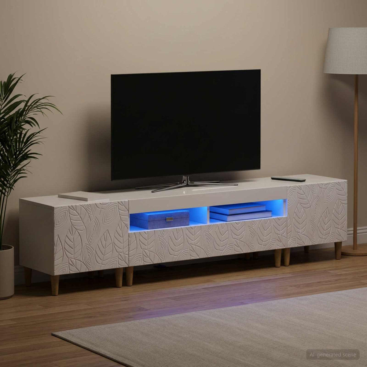 Ensemble de 3 Meubles TV LED DELFT Blanc brillant