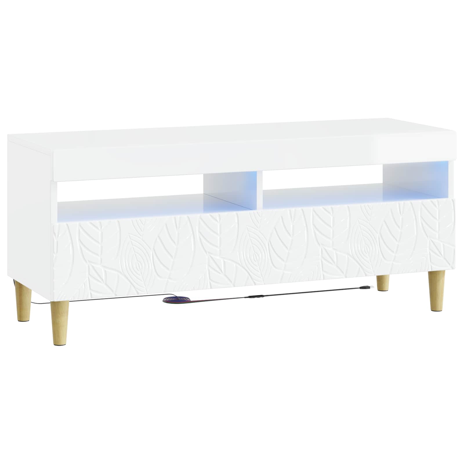 Meuble TV LED 5 pièces Blanc brillant Bois d'ingénierie