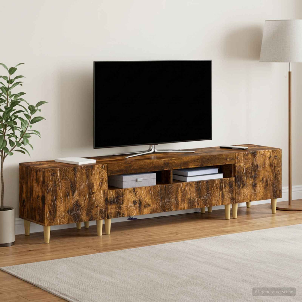 Ensemble de 3 Meubles TV LED DELFT Chêne fumé Bois d'ingénierie