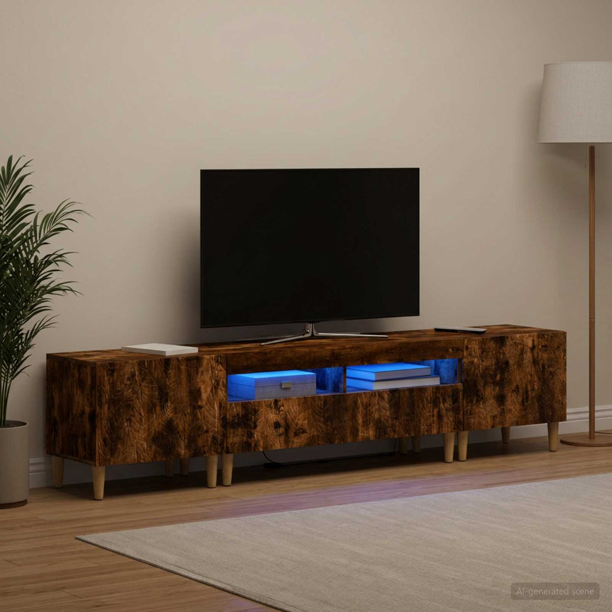 Ensemble de 3 Meubles TV LED DELFT Chêne fumé Bois d'ingénierie