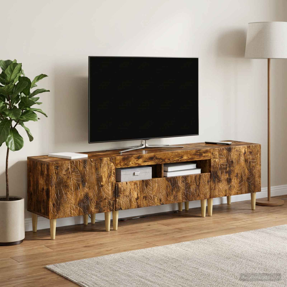 Ensemble de 3 Meubles TV LED DELFT Chêne fumé Bois d'ingénierie