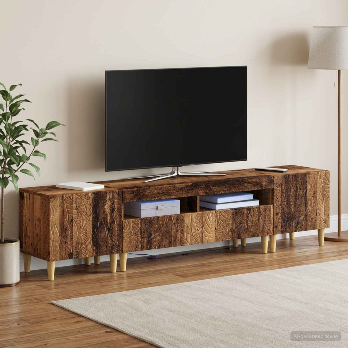 Ensemble de 3 Meubles TV LED DELFT Bois ancien