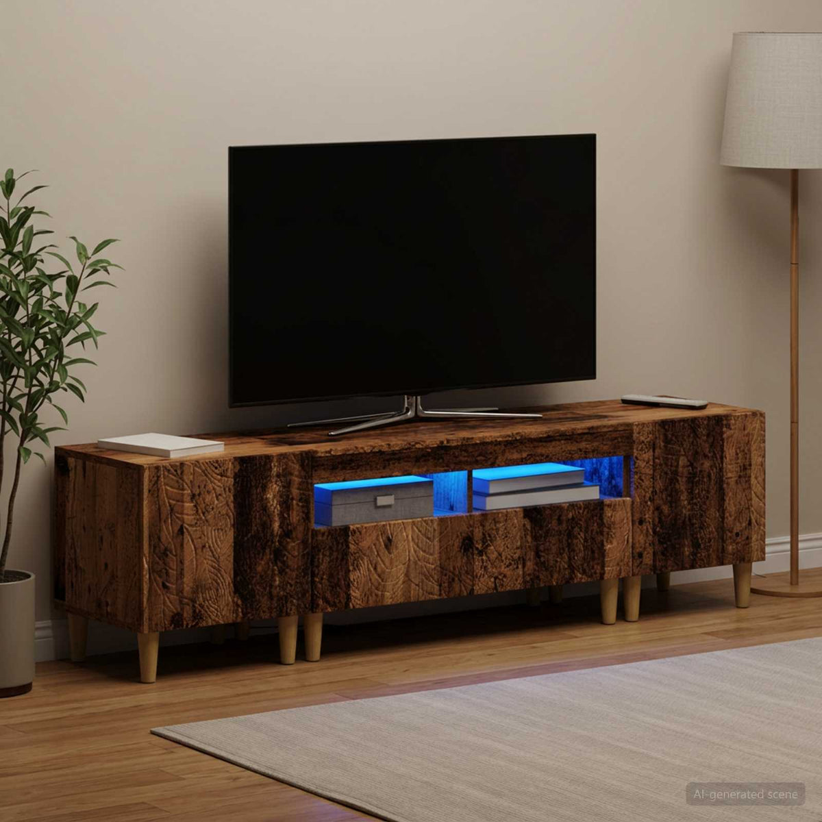 Ensemble de 3 Meubles TV LED DELFT Bois ancien