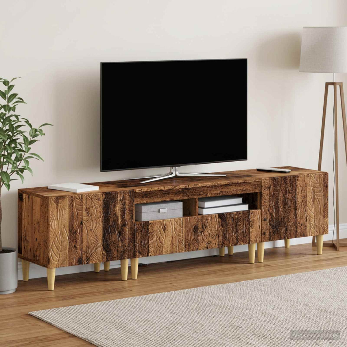 Ensemble de 3 Meubles TV LED DELFT Bois ancien