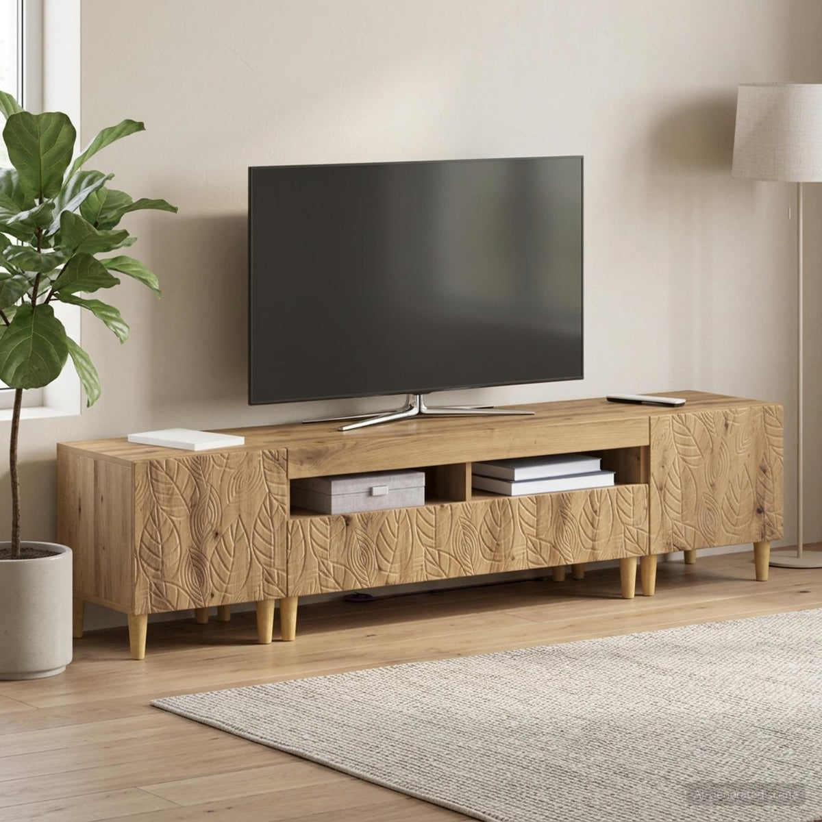 Ensemble de 3 Meubles TV LED DELFT Chêne artisanal