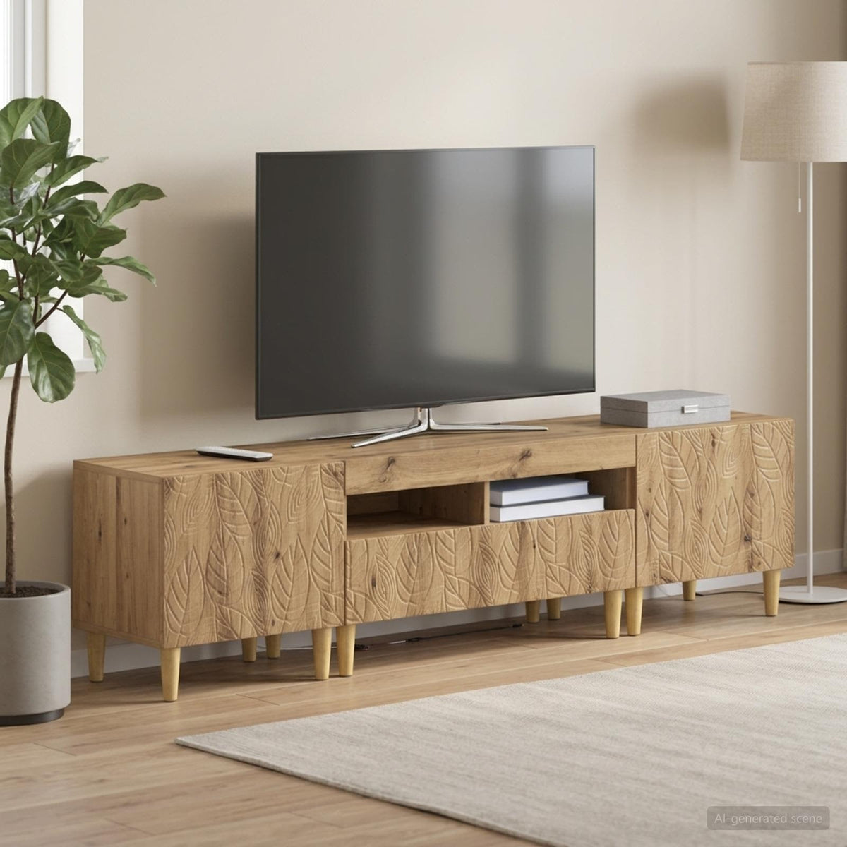 Ensemble de 3 Meubles TV LED DELFT Chêne artisanal