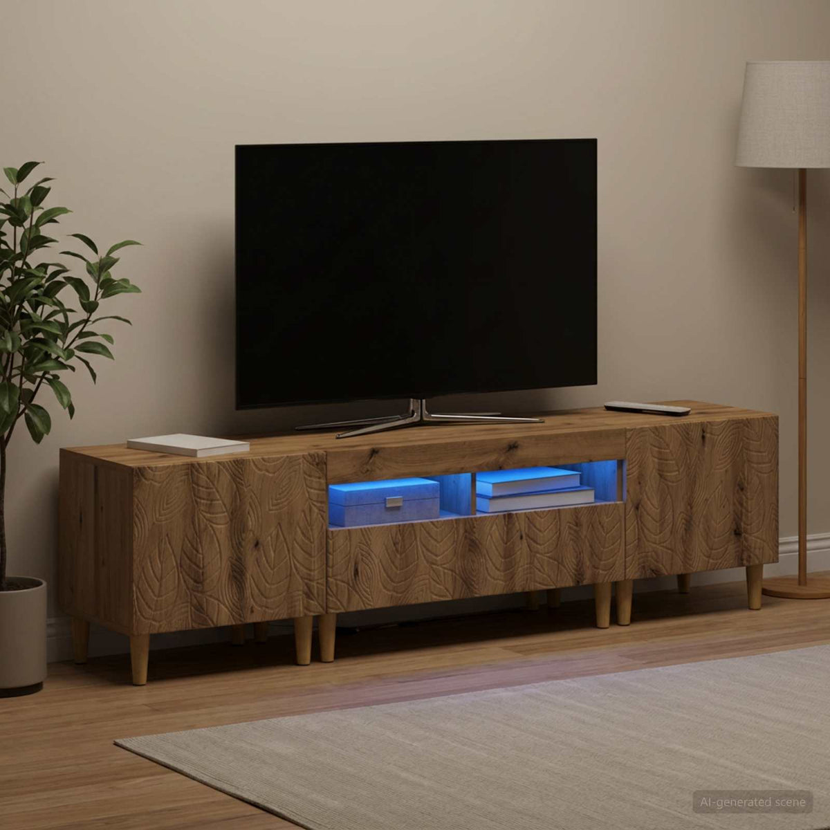 Ensemble de 3 Meubles TV LED DELFT Chêne artisanal