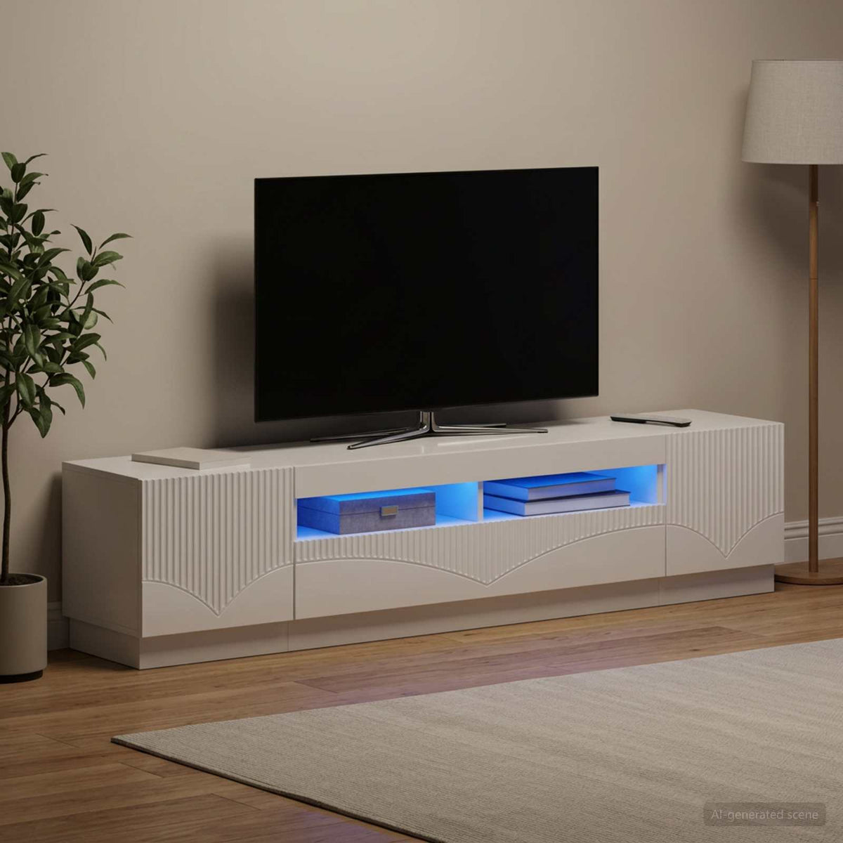 Meuble TV LED HOORN 3 pc Blanc brillant Bois d'ingénierie