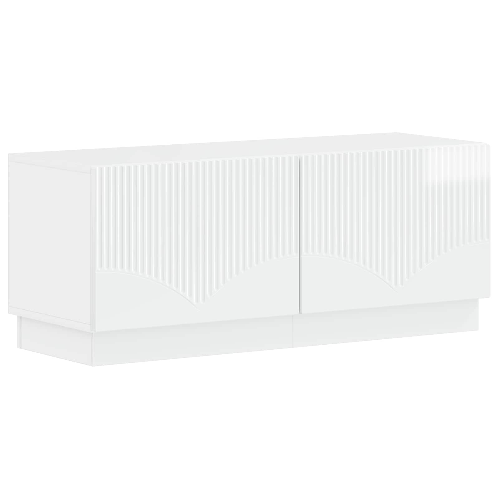 Meuble TV LED 5 pièces Blanc brillant Bois d'ingénierie