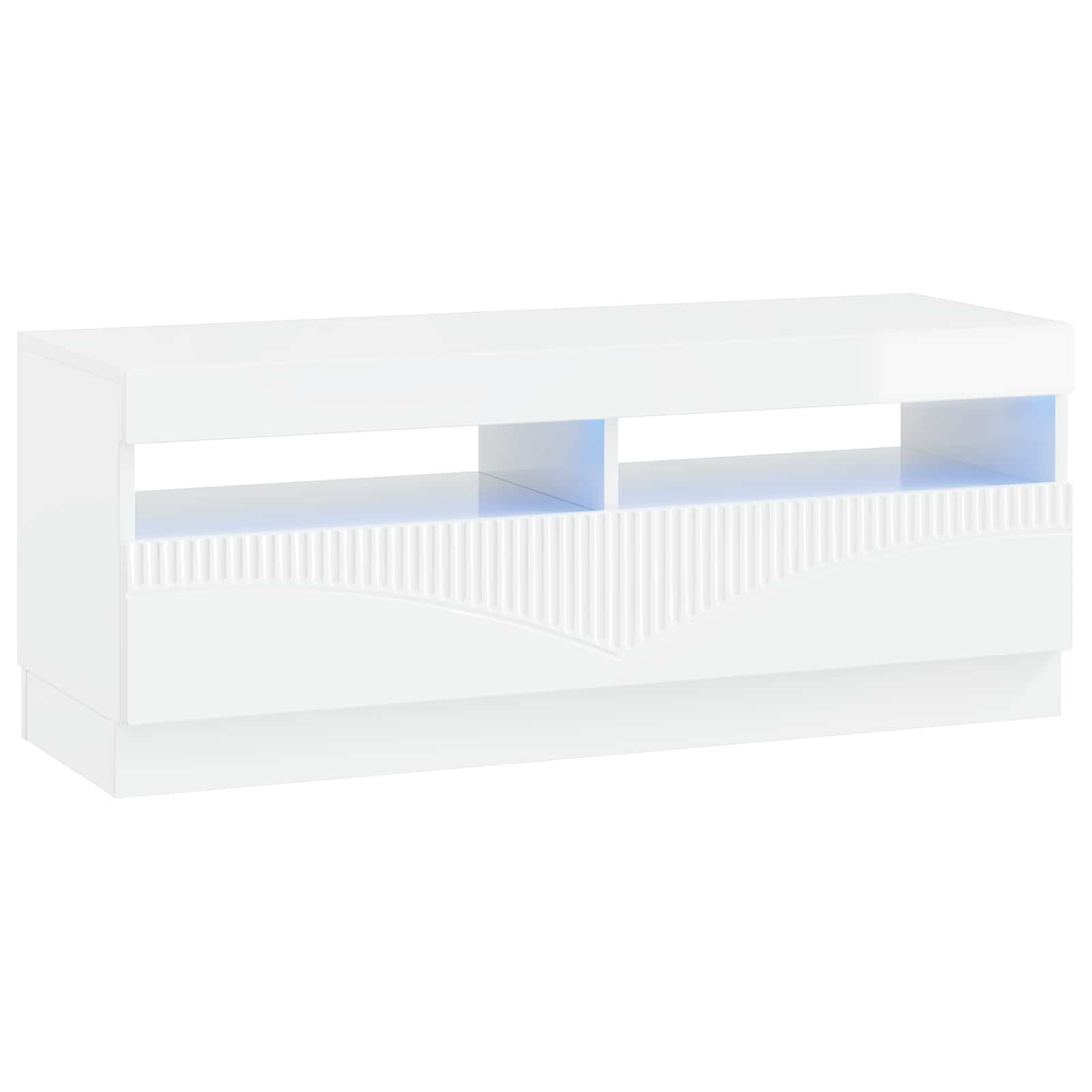 Meuble TV LED 5 pièces Blanc brillant Bois d'ingénierie