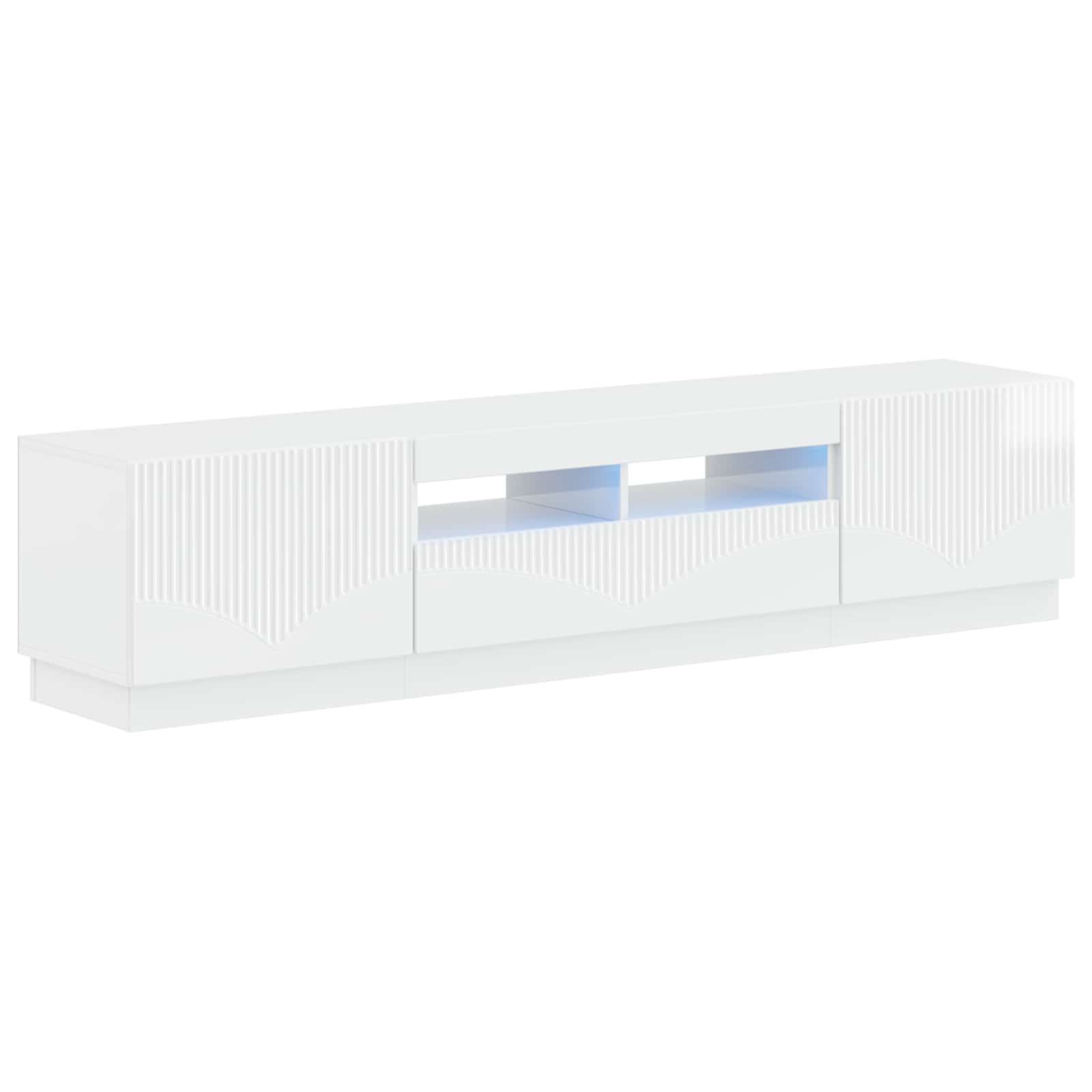 Meuble TV LED 5 pièces Blanc brillant Bois d'ingénierie
