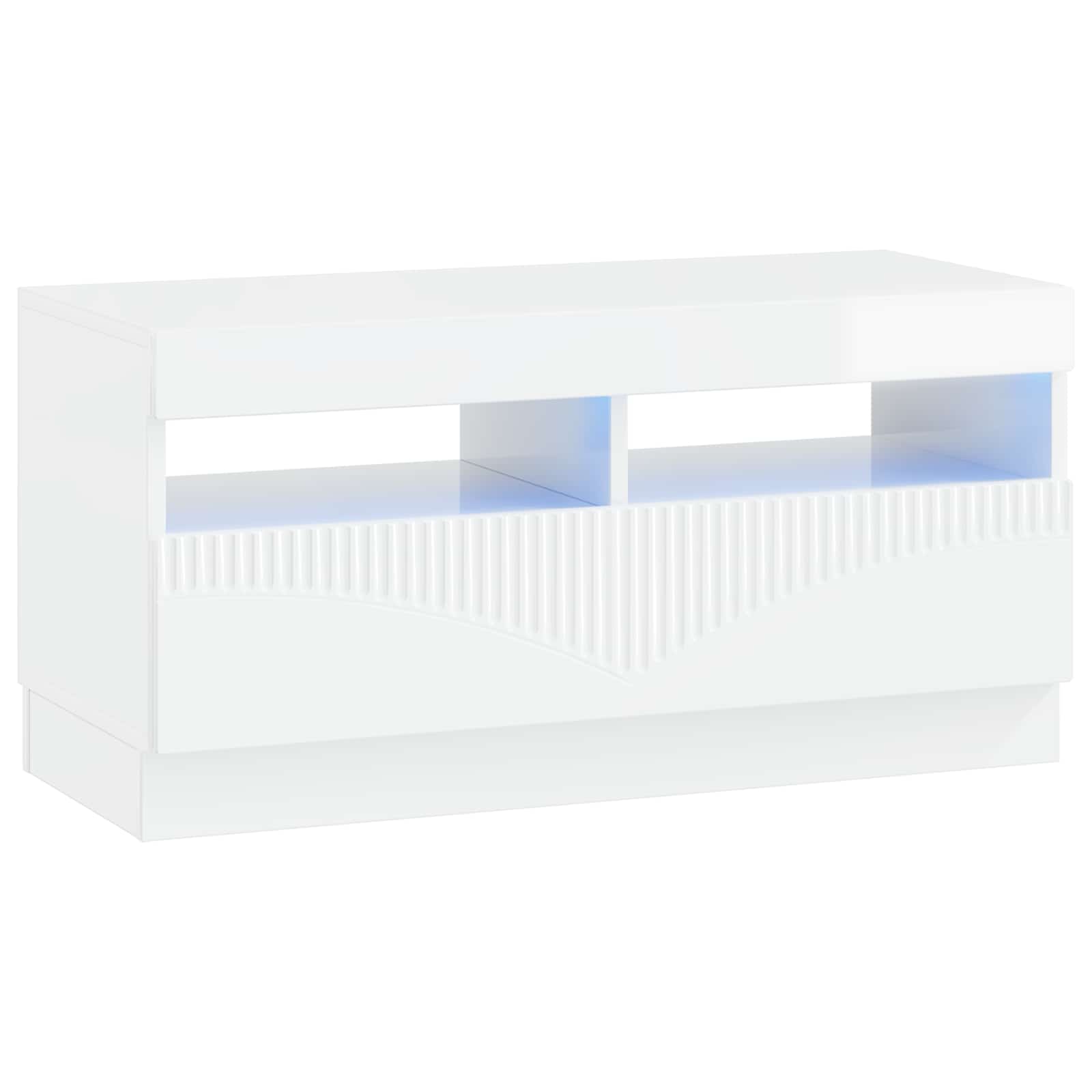 Meuble TV LED 5 pièces Blanc brillant Bois d'ingénierie
