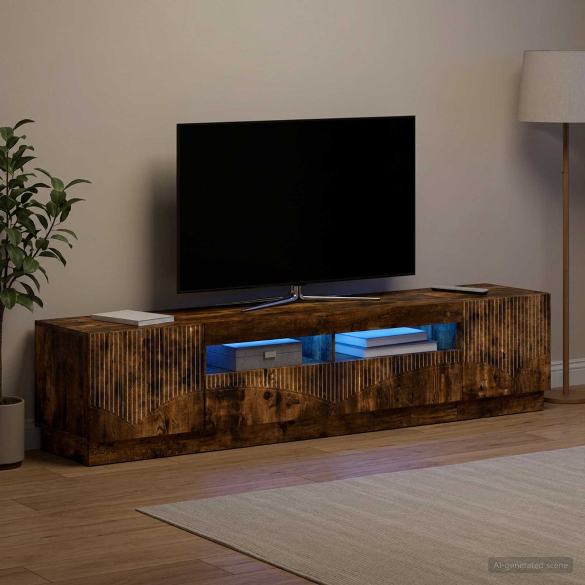 Meuble TV LED HOORN 3 pc Chêne fumé Bois d'ingénierie